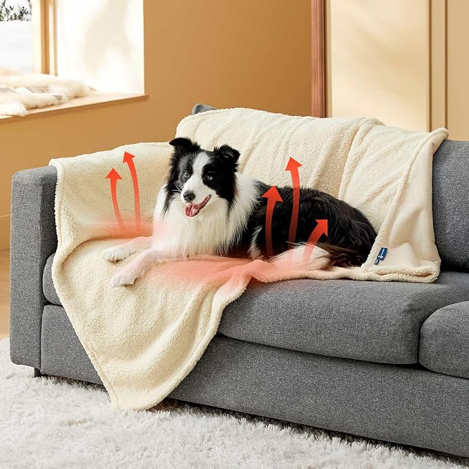 Bedsure Self Warming Dog Blankets for Large Dogs Waterproof - 50"x60" White | Soft Plush Sherpa Fleece Cat Puppy Blanket Washable for Couch Protector Reversible, Cozy Calming Throw Warm for Pet - Image 7