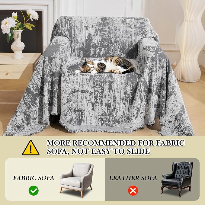 MEETSKY Small Couch Cover Oversized Chair Cover Washable, Chenille Soft Throw Cover for Single Sofa, Abstract Geometric Sofa Slipcover Multi-Use Furniture Protector for Pets, 71" x 91", Deep Grey - Image 8