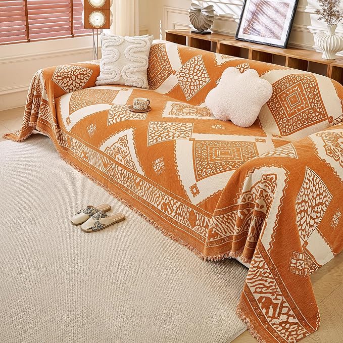 ROOMLIFE Couch Cover 3 Cushion Sofa, Washable Non Slip Furniture Sofa Protector Cover, Soft Chenille Sofa Slipcovers Sectional L Shape Dogs Couch Cover Throw Blanket with Tassels 71''X150'' - Image 9