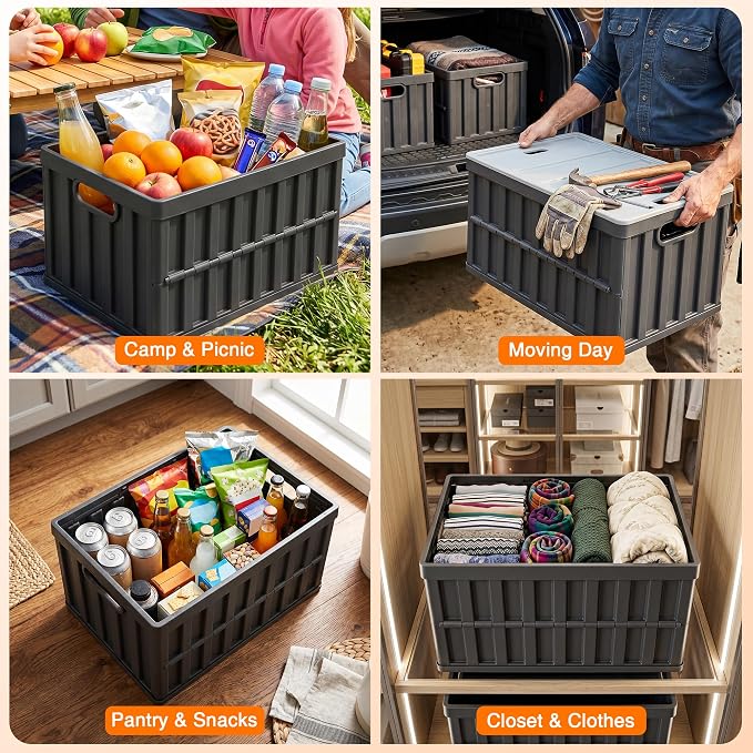 Citylife 64L Collapsible Storage Bins with Lids Plastic Storage Containers for Organizing Stackable Storage Box Large Heavy Duty Utility Crates, 2 Packs - Image 9