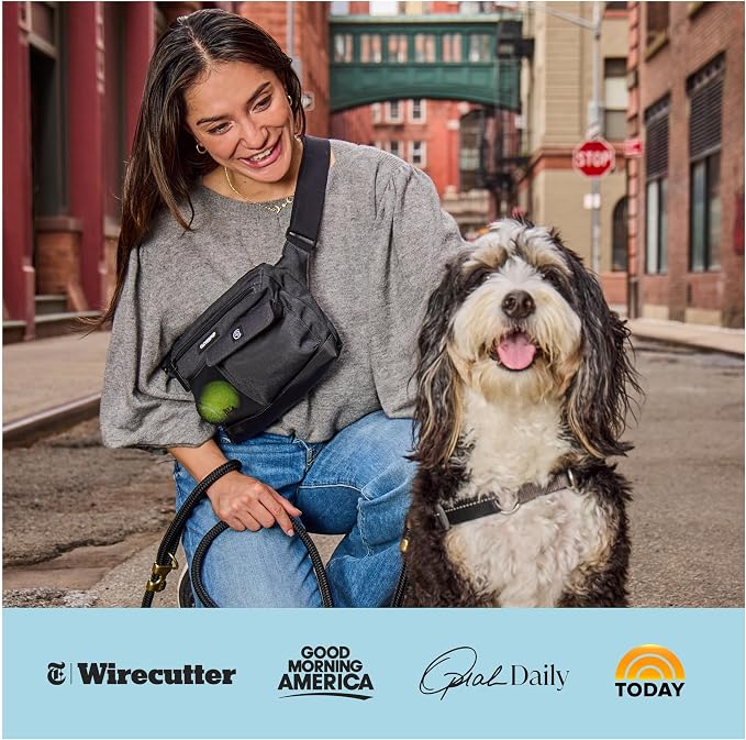 Cleverpup Walk & Train 2-in-1 Dog Walking Bag - Hands-Free Training Crossbody Sling & Fanny Pack with Treat Pouch, Poop Bag Holder, Phone Pockets - Adjustable Waist or Shoulder Strap - Leopard - Image 7