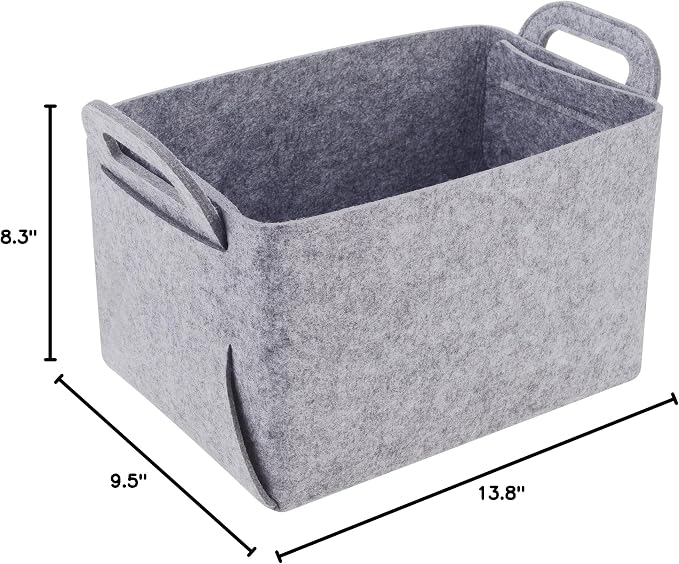 Storage Basket Felt Storage Bin Collapsible& Convenient Box Organizer with Carry Handles for Office Bedroom Closet Babies Nursery Toys Laundry (Light grey, 13.8inch(L)×9.5inch(W)×8.3inch(H)) - Image 8