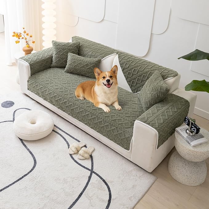OTOB Couch Arm Covers All Season Washable, Anti-SlipPlush Armrest Backrest Recliner Sofa Slipcovers Geometric Jacquard, Soft Pet Dog Armchair Furniture Protector, 1 Piece (Dusty Green, 35.4"x35.4") - Image 9
