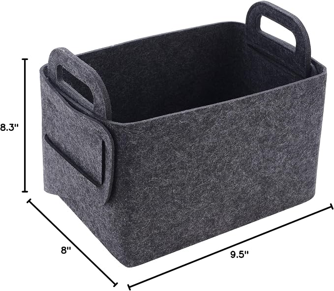 Minoisome Storage Basket Felt Storage Bin Collapsible& Convenient Box Organizer with Carry Handles for Office Bedroom Closet Babies Nursery Toys Laundry (Dark grey, 13.8inch(L)×9.5inch(W)×8.3inch(H)) - Image 8