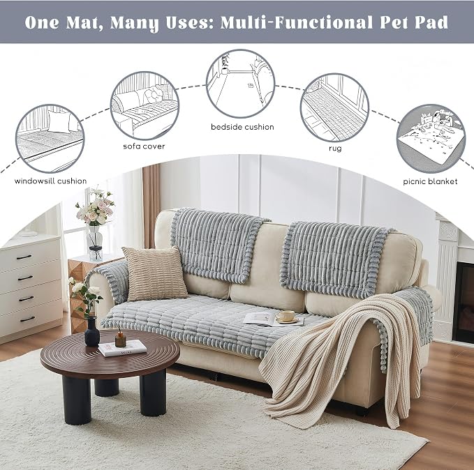beeweed Couch Covers for Sofa, Couch Covers for Dogs Washable, Non Slip Plush Sofa Slipcovers, Couch Furniture Protector Pet Friendly, Light Grey, 27.6” x 70.9” - Image 7