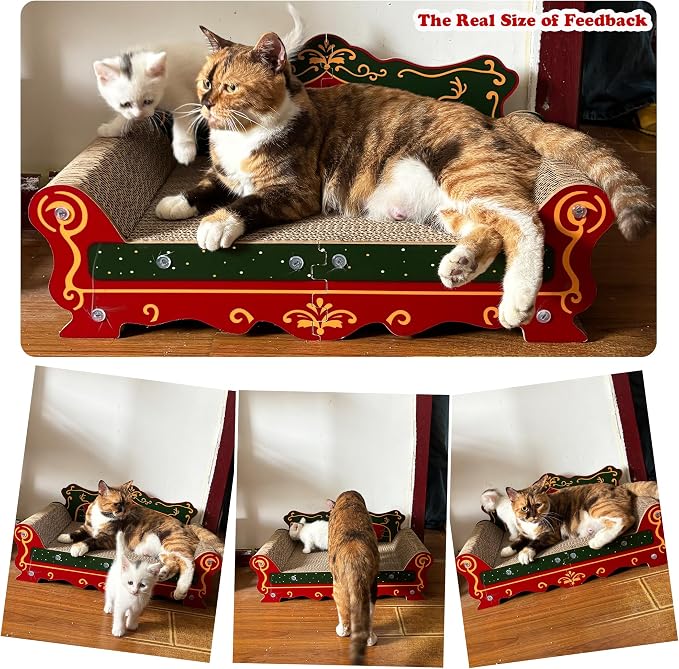 COOZMENT Scratching Sofa, Couch Shaped Thick Scratching Cardboard, Lounge Bed for Indoor Rest&Play, Sofa Scratcher Pad (Red, 23" L X 12.2" W X 10.7" H) - Image 6