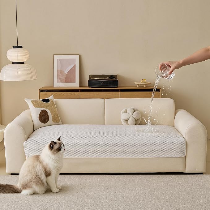 Waterproof Couch Covers for Dogs Washable, Pet sectional Sofa Cover | Non Slip Fuzzy Couch Slipcovers for 3 Cushion, Furniture Protector,Scratch Resistant Couch Covers for Sofa (Cream,35"x 63") - Image 7