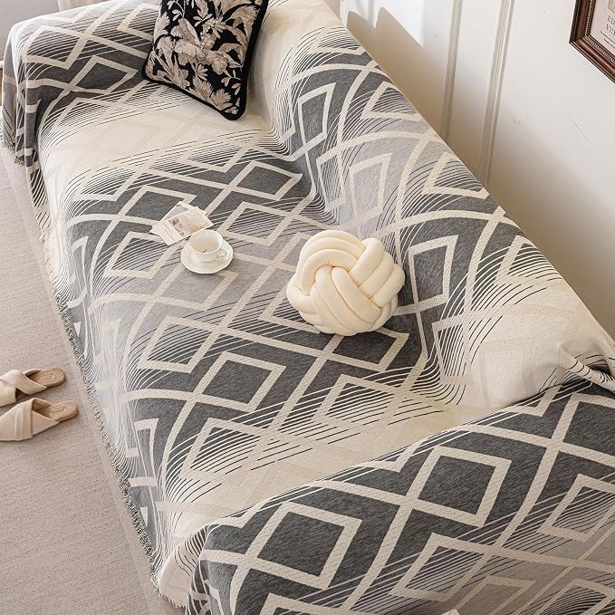 ROOMLIFE Couch Cover 3 Cushion Sofa, Washable Non Slip Furniture Sofa Protector Cover, Soft Chenille Sofa Slipcovers Sectional L Shape Dogs Couch Cover Throw Blanket with Tassels 71''X150'' - Image 8