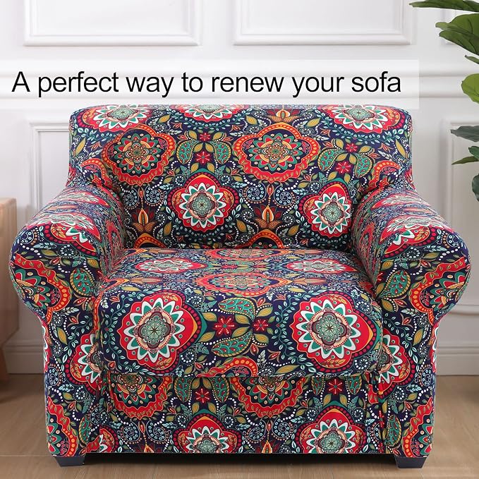 hyha Stretch Couch Covers, Chair/Sofa Covers, Armchair Slipcover for Dogs | Floral Pattern, Printed, 2 Pieces, Separate Couch Cushion Slipcover, Soft Chair Cover with Elastic Bottom for Pets (Armchair) - Image 8