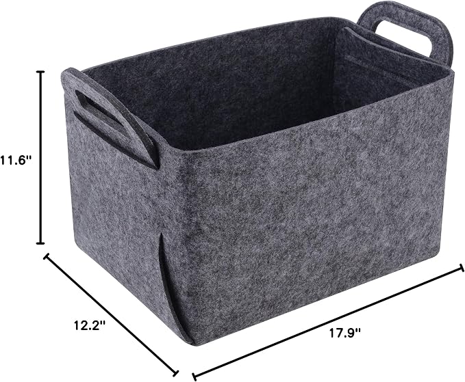 Minoisome Storage Basket Felt Storage Bin Collapsible& Convenient Box Organizer with Carry Handles for Office Bedroom Closet Babies Nursery Toys Laundry (Grey, 17.9inch(L)×12.2inch(W)×11.6inch(H)) - Image 8