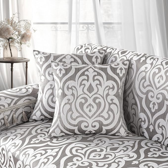 Loom and Mill Modern Damask Sofa Arm Covers 2 PCS, Sliver Gray, 20x24in | Luxury Contemporary Couch Armrest Cover with Tassels, Non-Slip Furniture Protector for Chair Sofa Recliners Couch Dogs Pets - Image 7