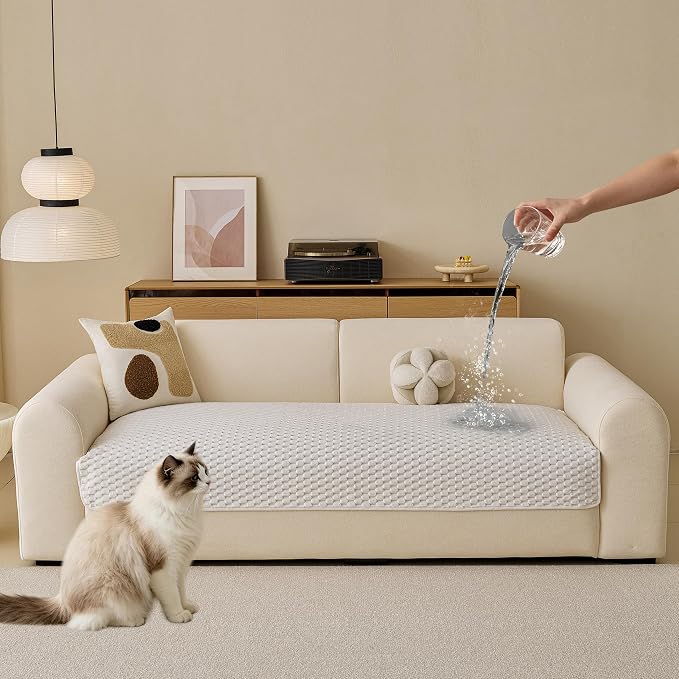 Waterproof Couch Covers for Dogs Washable, Pet sectional Sofa Cover | Non Slip Fuzzy Couch Slipcovers for 3 Cushion, Furniture Protector,Scratch Resistant Couch Covers for Sofa (Cream,35"x 83") - Image 9