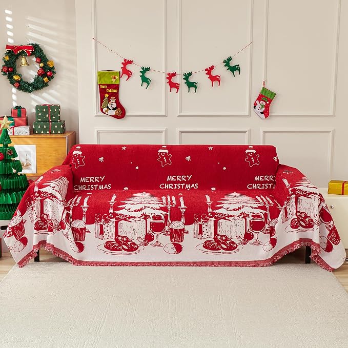 MYSKY HOME Christmas Couch Cover, Sofa Cover for 2 Cushion Couch, Non-Slip Soft Sofa Slipcover Protector, Sofa Covers Washable, Couch Covers for Sectional Sofa, Sofa Towel for Pet Cat Dog, 71" x 102" - Image 9