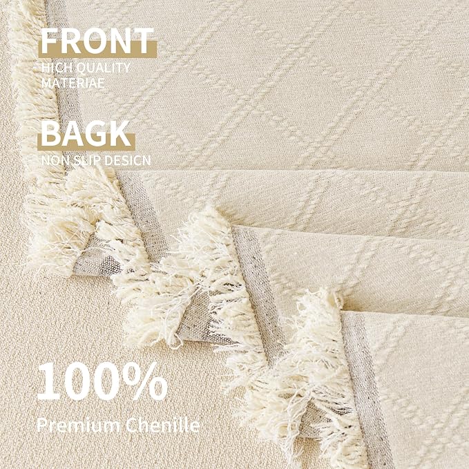 VANJOROY Beige Couch Cover Chenille for 2 Cushion L-Shape Loveseat, Washable Sofa Couch Cover Protector Soft Beige Sofa Slipcovers for Pets Dog with Tassel,71"x 102" - Image 9