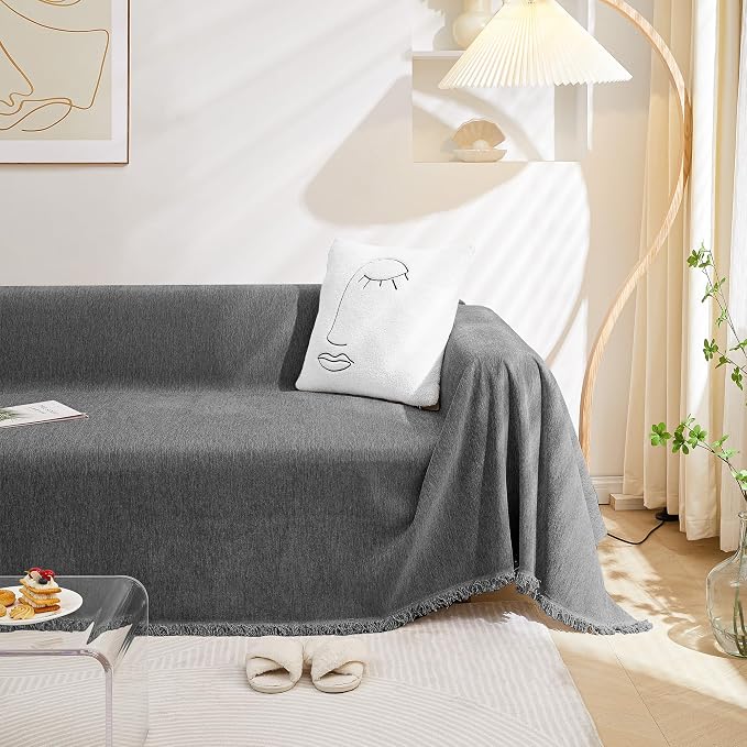 MEETSKY Oversized Couch Cover Sofa Cover for 3 Cushion Couch Sofa ,Washable Sofa Covers for Living Room Sectional Sofa Covers for Dogs Couch Protector, 91" x 150", Charcoal Gray - Image 7