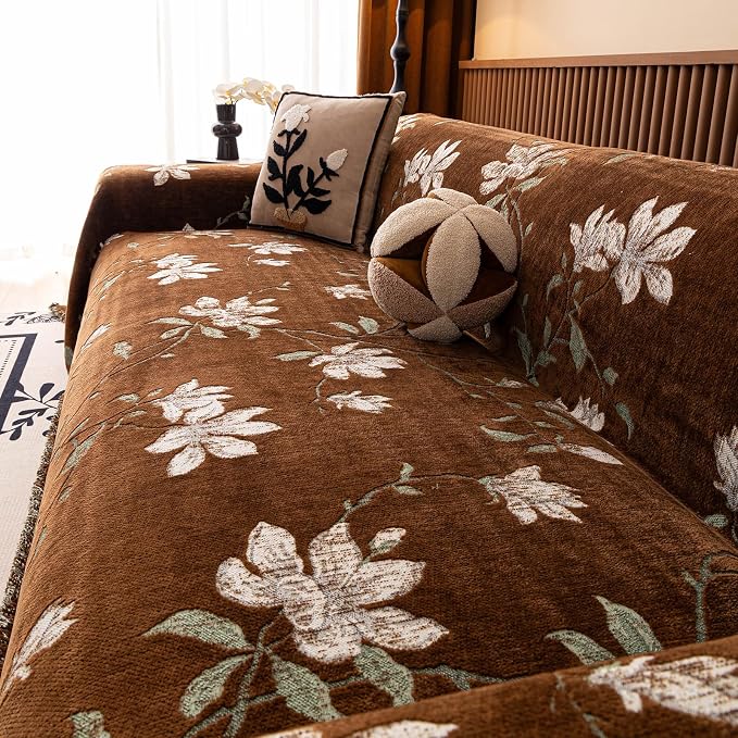 STACYPIK Vintage Floral Coffee Couch Cover Breathable French Garden Sofa Covers for 3 Cushion Couch Chenille Jacquard Pets Protector Slipcovers for Sectional, L Shape Love Seat Couch Cover-71X134IN - Image 8