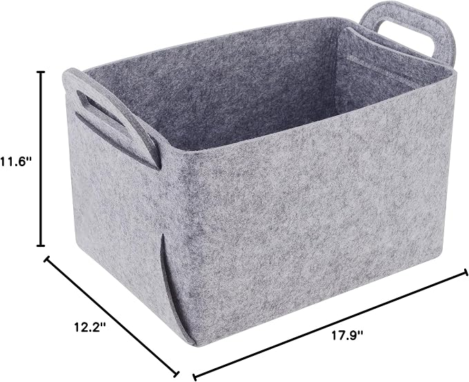Storage Basket Felt Storage Bin Collapsible& Convenient Box Organizer with Carry Handles for Office Bedroom Closet Babies Nursery Toys Laundry (Light grey, 17.9inch(L)×12.2inch(W)×11.6inch(H)) - Image 8