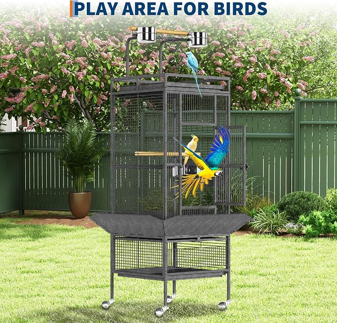61Inch Bird Cage with Play Top, Extra Large Bird Cage with Wood Perches, Feeder for Parakeets, Canaries, Lovebirds, Small Quaker, Cockatiels, Budgie (60" h) - Image 7