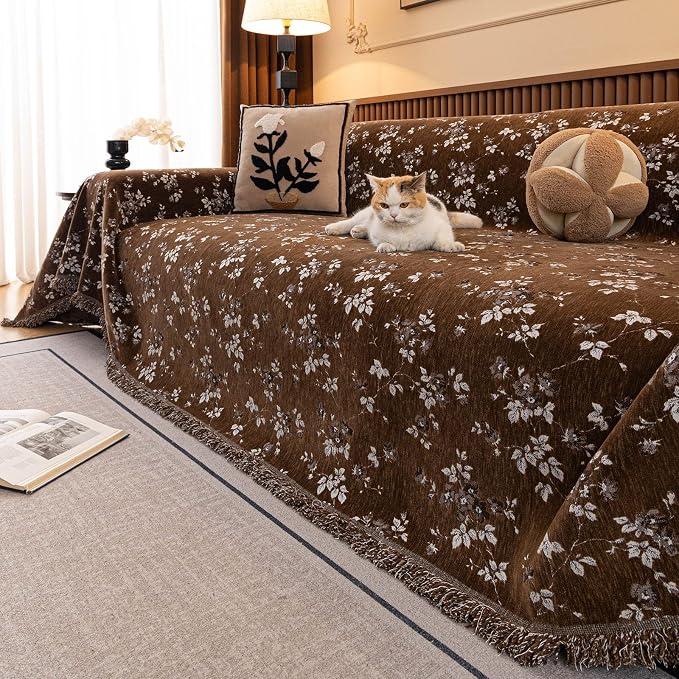 ROOMLIFE Couch Cover 3 Cushion Sofa, Washable Non Slip Furniture Sofa Protector Cover, Soft Chenille Sofa Slipcovers Sectional L Shape Dogs Couch Cover Throw Blanket with Tassels 71''X134'' - Image 9