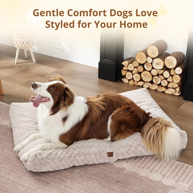 EGOHOME Dog Bed for Large Dogs, Shredded Memory Foam, Washable, Non-Slip | Balanced Support Foam, CertiPUR-US, Removable Washable Cover, Rose Velvet, Dog Crate Bed & Kennel Pad, 35 x 23 Inch, Beige - Image 9