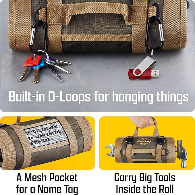 Ryker Original Heavy Duty Roll Up Tool Bag Organizer w/Detachable Pouches | Garage Tools Storage Bags for Organization. Camping Tool Box Kit Trunk Organizer. Tool Belt Waterproof Pouch HVAC Tools Bags - Image 6