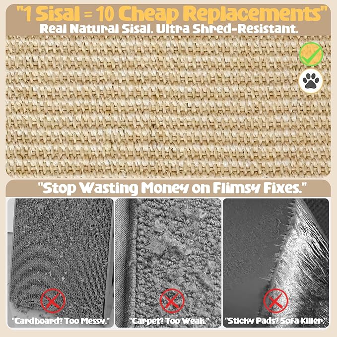 2-in-1 Cat Scratch Couch Side Table with Wheels,Couch Protector from Cat Claws,Sofa Narrow End Table with Natural Sisal Cat Scratch Panel for Living Room (Rustic Brown, Left) - Image 6