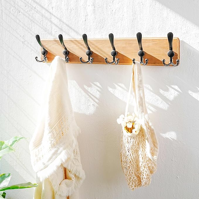 Dseap Coat Rack Wall Mounted - 24" Long 6 Tri Hooks, Heavy Duty Wooden Wall Coat Hanger Coat Hook for Clothes Hat Jacket Clothing, Weathered Brown and Black, Pack of 2 - Image 7