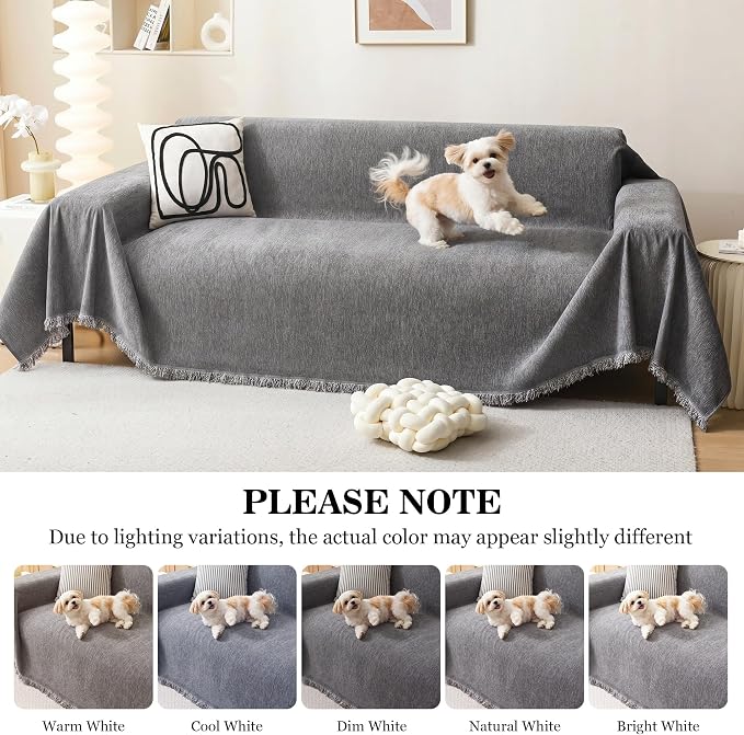 MEETSKY Couch Cover 91 Inch Large Couch Covers for 3 Cushion Couch with Tassel Edge, Modern Couch Cover for Dogs Washable Pet Sofa Slipcover for Cats Universal Sofa Throw Cover, 91"x150", Grey - Image 9