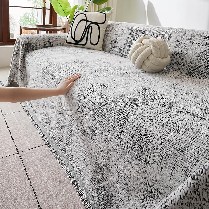 ROOMLIFE Couch Cover 3 Cushion Sofa, Washable Non Slip Furniture Sofa Protector Cover, Soft Chenille Sofa Slipcovers Sectional L Shape Dogs Couch Cover Throw Blanket with Tassels 71''X134'' - Image 9