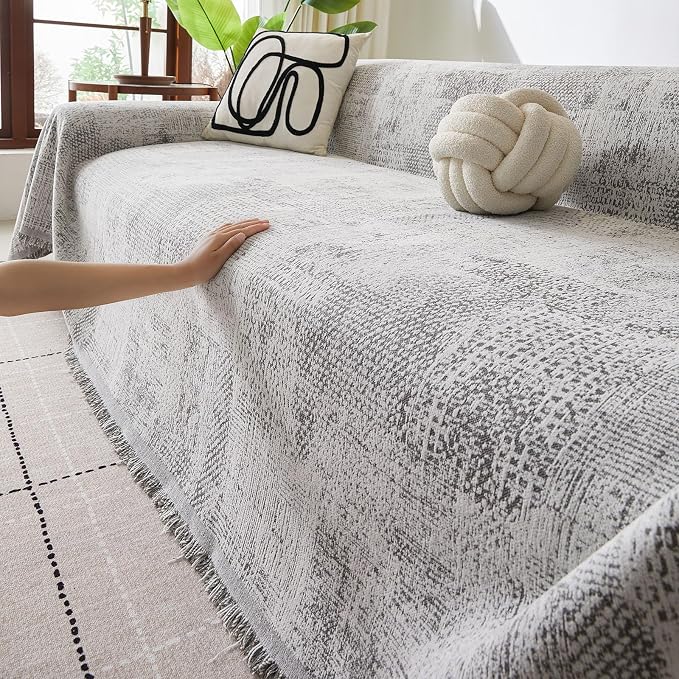 ROOMLIFE Couch Cover 3 Cushion Sofa, Washable Non Slip Furniture Sofa Protector Cover, Soft Chenille Sofa Slipcovers Sectional L Shape Dogs Couch Cover Throw Blanket with Tassels 71''X118'' - Image 9