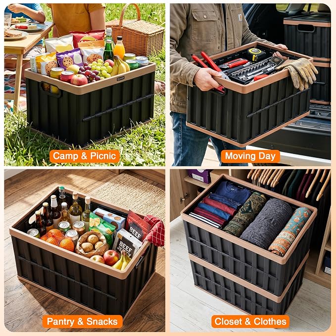 Citylife 64L Collapsible Storage Bins with Lids Plastic Storage Containers for Organizing Stackable Storage Box Large Heavy Duty Utility Crates, 2 Packs - Image 9