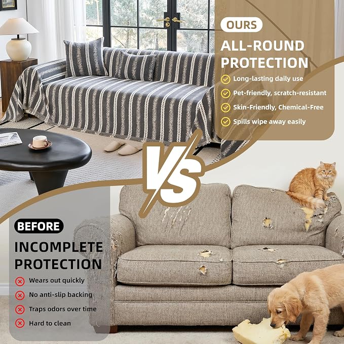 Couch Cover for Dogs Washable Sofa Cover, Sectional Couch Covers, Sofa Covers for 2 Cushion Couch, Non Slip Stripe Sofa Slipcovers Furniture Protector (Dark Gray, 75 * 102) - Image 9