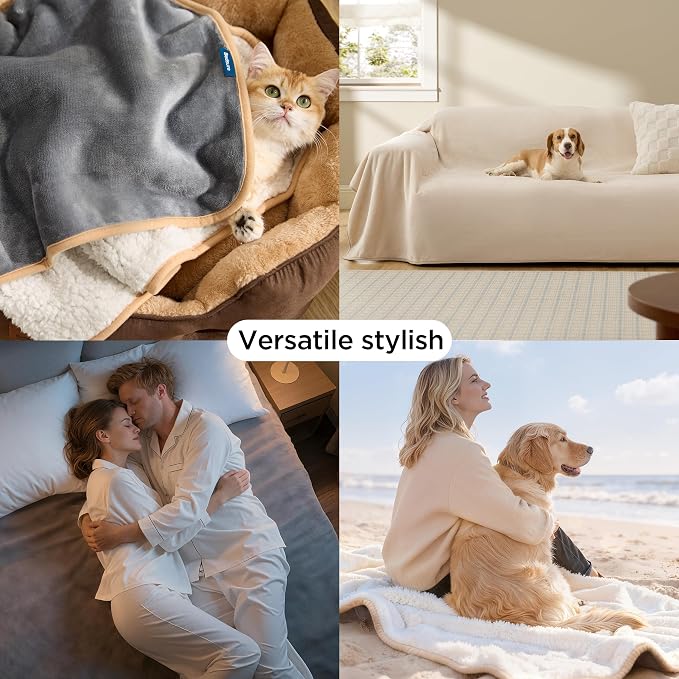 Bedsure Waterproof Dog Blankets for Large Dogs - Large Cat Blanket Washable for Couch Protection, Sherpa Fleece Puppy Blanket, Soft Plush Reversible Throw Furniture Protector, 40"X50", Grey - Image 10