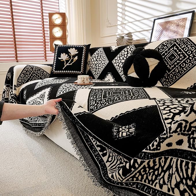 ROOMLIFE Couch Cover 3 Cushion Sofa, Washable Non Slip Furniture Sofa Protector Cover, Soft Chenille Sofa Slipcovers Sectional L Shape Dogs Couch Cover Throw Blanket with Tassels 71''X134'' - Image 8