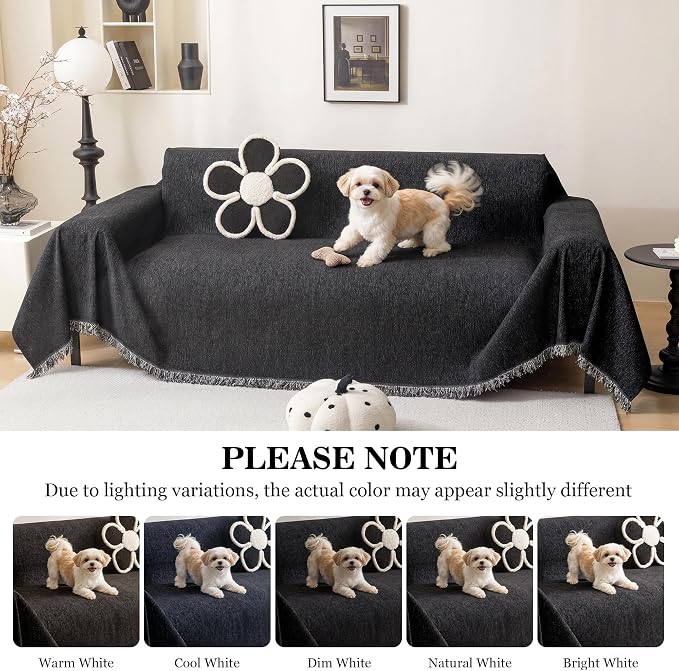 MEETSKY Pet Couch Covers for Sofa, Washable Sofa Covers for 3 CushionCouch, Chenille Couch Cover for Sectional Sofa, Thick Couch Protector Covers for Dogs, 91" x 134", Black - Image 8