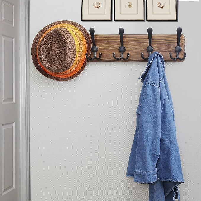 Dseap Coat Rack Wall Mounted - 5 Tri Hooks, Heavy Duty, Wooden Wall Coat Hanger Coat Hook for Clothes Hat Jacket Clothing, Natural & Black, 2 Packs - Image 8