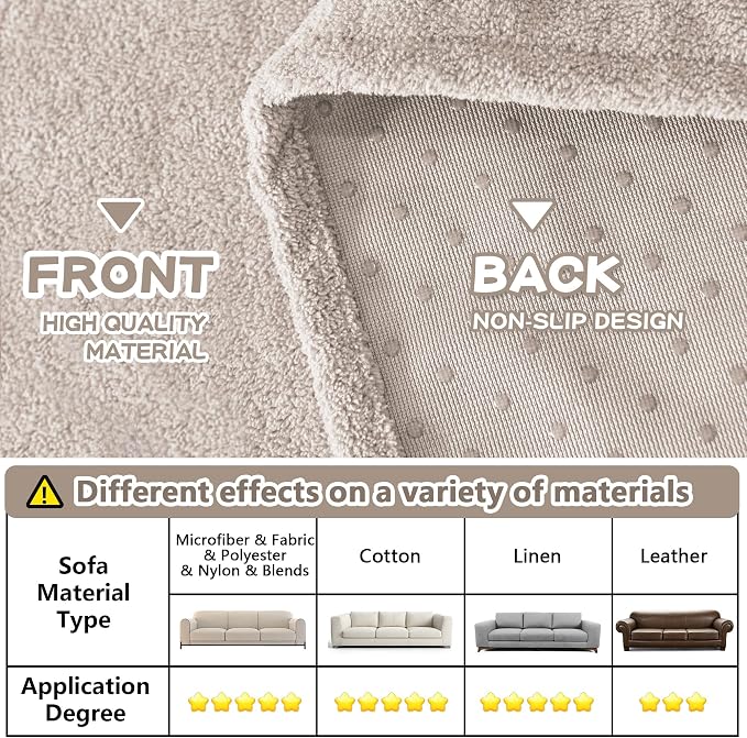 MYSKY HOME Couch Cover Sofa Covers for 3 Cushion Couch, Ultra - Soft Dog Couch Covers Protector for Sectional Sofa, Non Slip Sofa Slipcover Furniture Protector for Pet, 91" x 118", Oat - Image 9