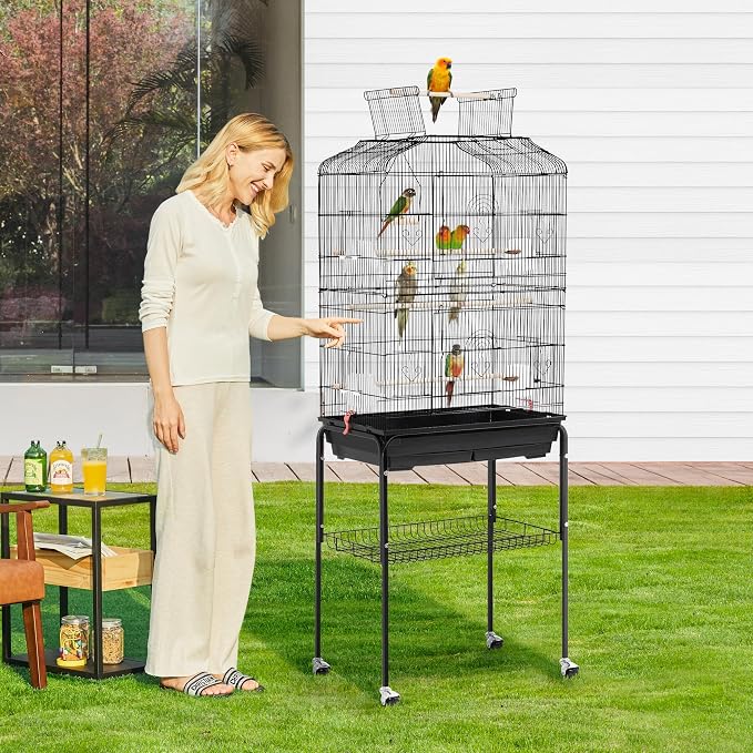 Yaheetech 67.5inch Height Extra Large Bird Cage Cockatiel Cage Metal Parrot Cage w/Slide-Out Tray & Feeders & Detachable Rolling Stand - Image 9
