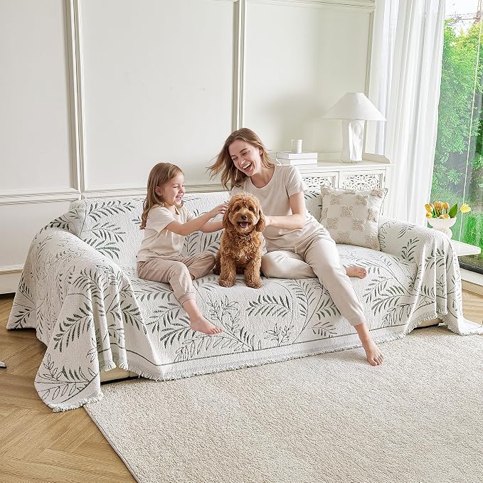 Couch Cover for Dogs Washable Sofa Cover, Sectional Couch Covers, Sofa Covers for 2 Cushion Couch, Non Slip Stripe Sofa Slipcovers Furniture Protector (Eucalyptus Green 91x150) - Image 9