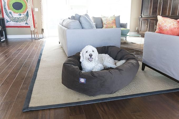 Majestic Pet 52 Inch Suede Calming Dog Bed Washable 52x35x11 (Inch) – Cozy Soft Round Donut Dog Bed with Spine Support for Dogs to Rest their Head - Round Pet Bed X- Large – Chocolate - Image 9