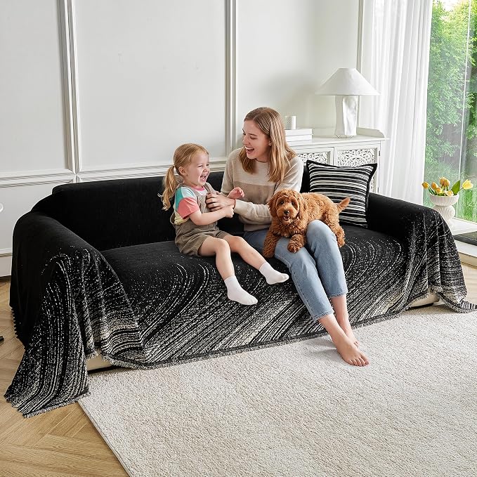 Couch Cover for Dogs Washable Sofa Cover, Sectional Couch Covers, Sofa Covers for 2 Cushion Couch, Non Slip Stripe Sofa Slipcovers Furniture Protector (Black 91x150) - Image 9