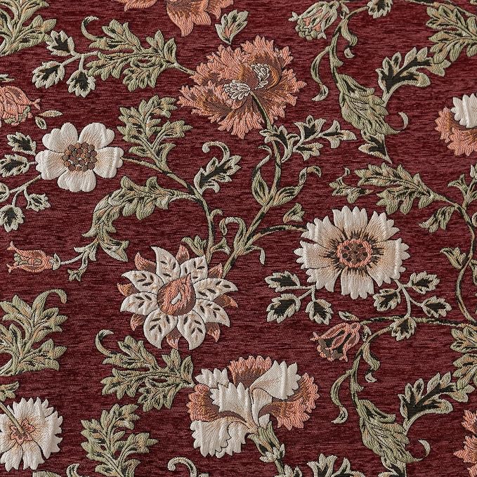 Loom and Mill Luxury Floral Jacquard Sofa Couch Covers, Rust Red, 71"x118" | Rustic Chenille Sofa Throw Cover with Tassels for 2-3 Cushion Couch, Sectional Couch Cover Sofa Slipcover for Dogs Pets - Image 7