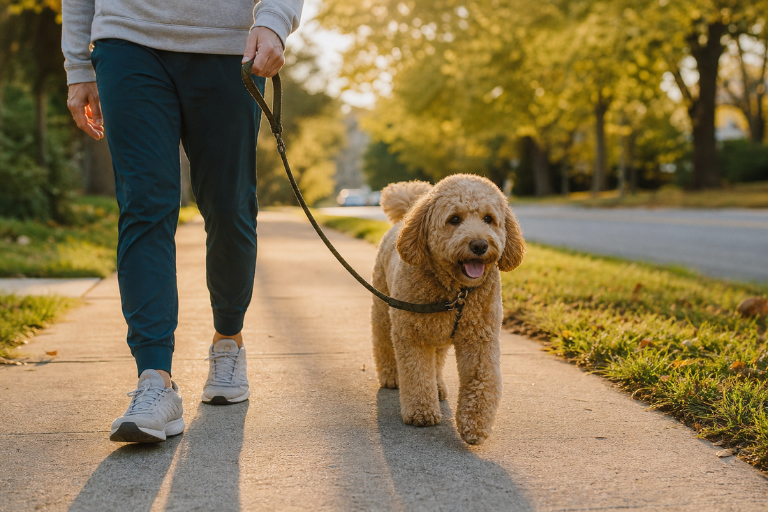 Unbranded repeatable routine scene featuring dog walking and outdoor routines