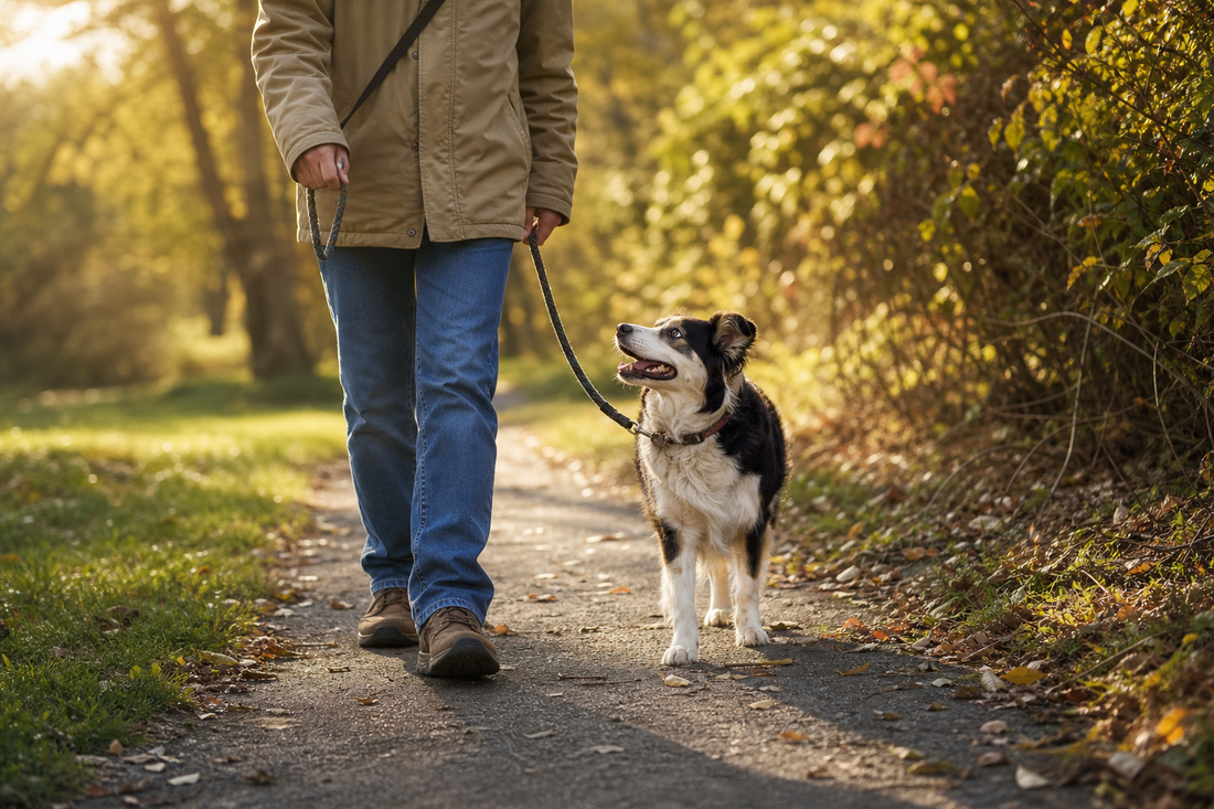 Unbranded repeatable routine scene featuring dog walking and outdoor routines