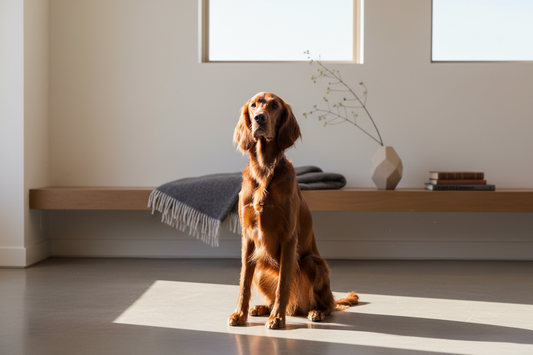 Well-groomed dog in structured home environment demonstrating disciplined morning ritual and pack leadership