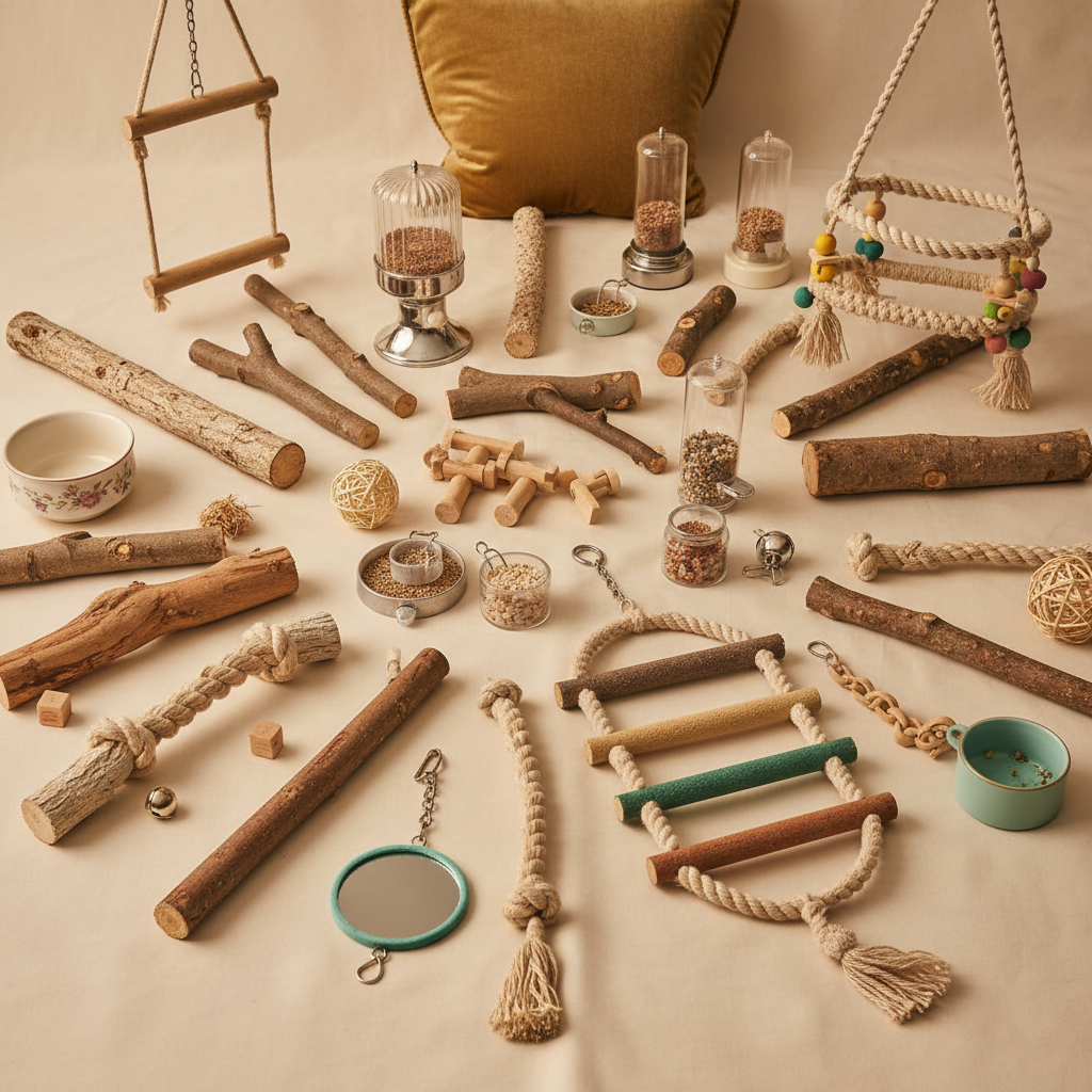 Birdcage accessories and essentials for avian comfort