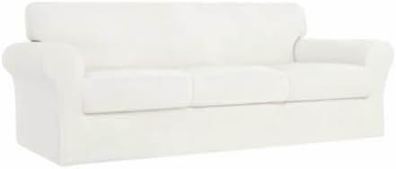 Easy-Going 4 Pieces Stretch Couch Cover Sofa Cover for Dogs Washable Sofa Slipcover for 3 Separate Cushion Couch Spandex Jacquard Fabric Elastic Furniture Protector for Pets, Kids (Ivory, Sofa) - Image 8