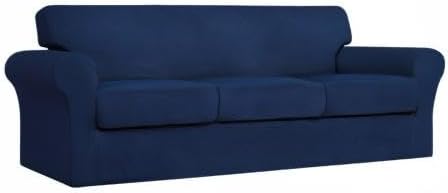 Easy-Going 4 Pieces Stretch Couch Cover Sofa Cover for Dogs Washable Sofa Slipcover for 3 Separate Cushion Couch Spandex Jacquard Fabric Elastic Furniture Protector for Pets, Kids (Navy, Sofa) - Image 8