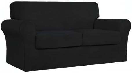 Easy-Going 3 Pieces Stretch Couch Cover Sofa Cover for Dogs Washable Sofa Slipcover for 2 Separate Cushion Couch Spandex Jacquard Fabric Elastic Furniture Protector for Pets, Kids (Black, Loveseat) - Image 8