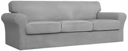 Easy-Going 4 Pieces Stretch Couch Cover Oversized Sofa Cover for Dogs Washable Sofa Slipcover for 3 Separate Cushion Couch Spandex Elastic Furniture Protector for Pets (Light Gray, Oversized Sofa) - Image 8